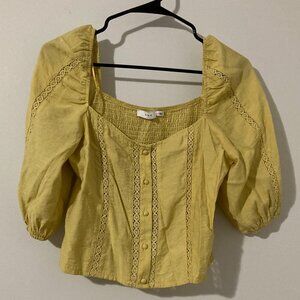Lush Women Size M Yellow Crop Top Peasant Boho Flutter Sleeve Corset Summer